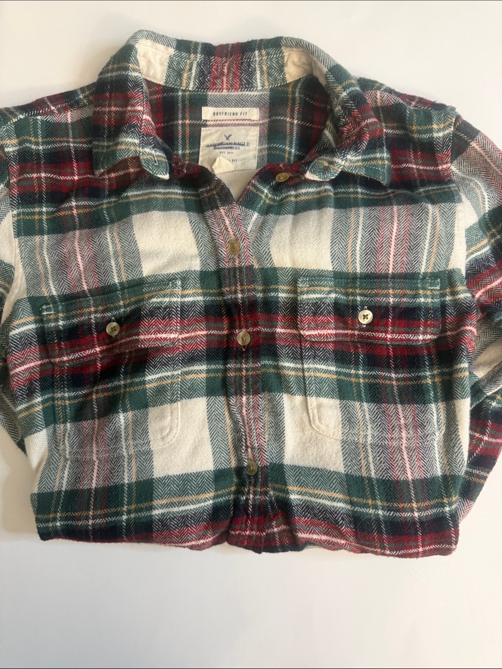 American Eagle Outfitters Green & Red Plaid Boyfriend Shirt - Picture 5 of 5